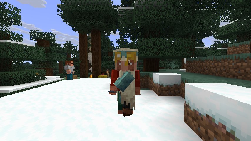 A Cast villager NPC in a golden helmet and an iron chestplate, holding a lantern