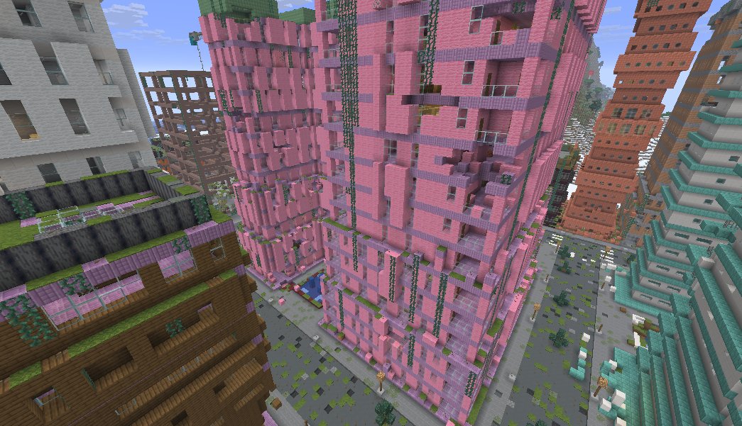 Decay up close - collapsed floors and vines climbing a ruined high-rise.
