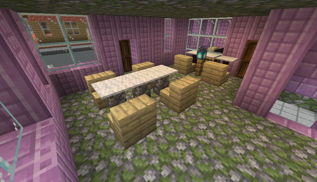 Furnished interiors, right down to the dining table.