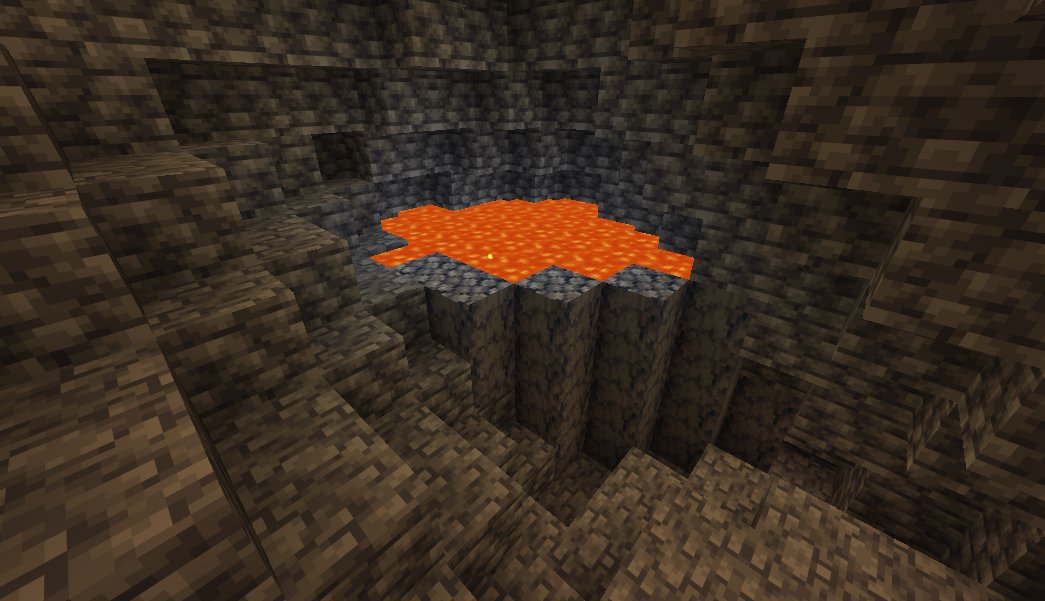 Basalt-lined lava pools instead of a flat lava sea.