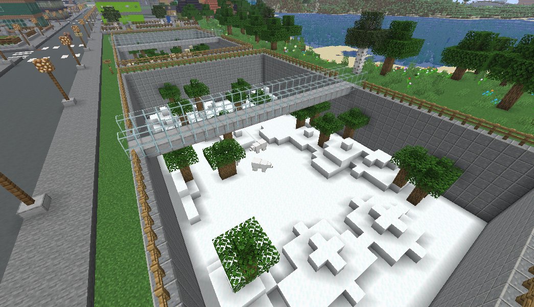 A themed zoo enclosure in a park district - polar bears included.
