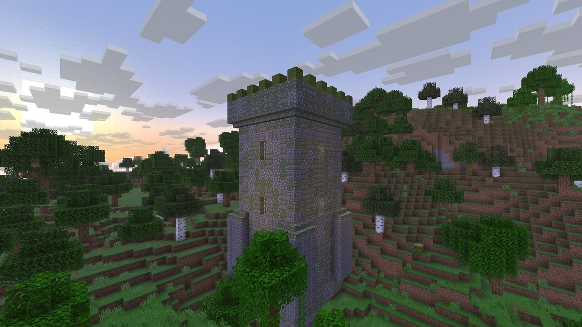 The castle keep: buttressed, quoined, and dressed in its biome's stone.