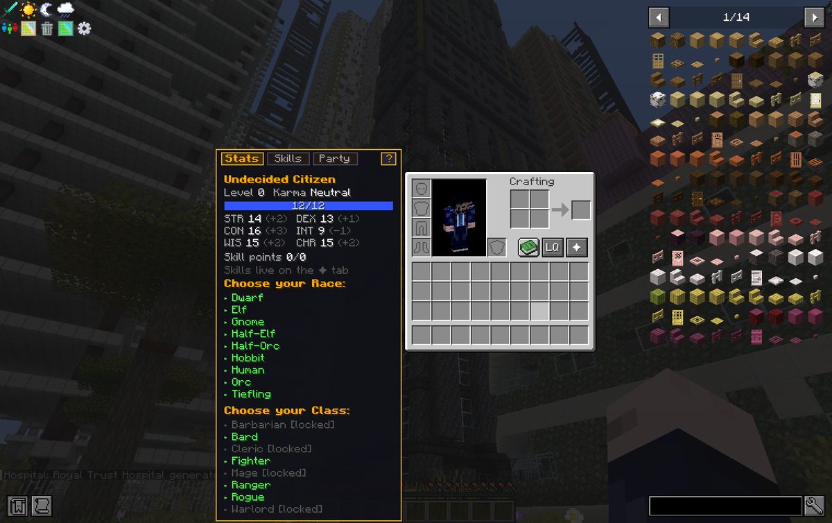 Rolling stats and picking a race and class from the inventory screen