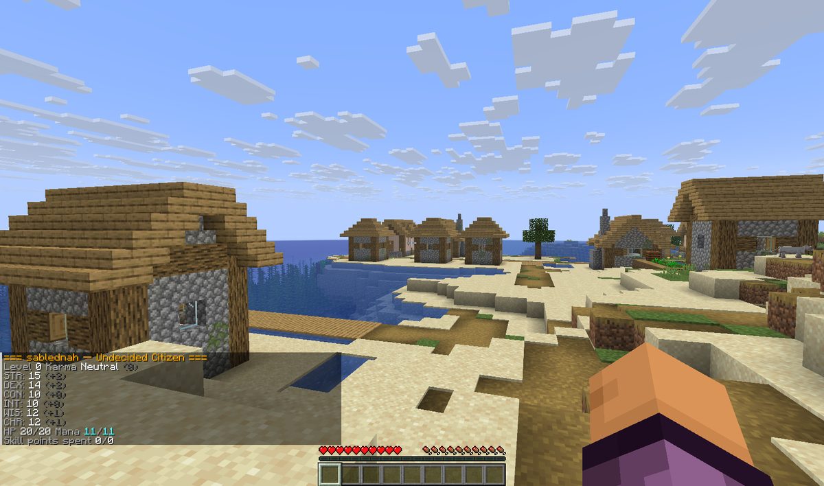 A completely unmodded Minecraft client showing a LegendQuest character sheet in chat