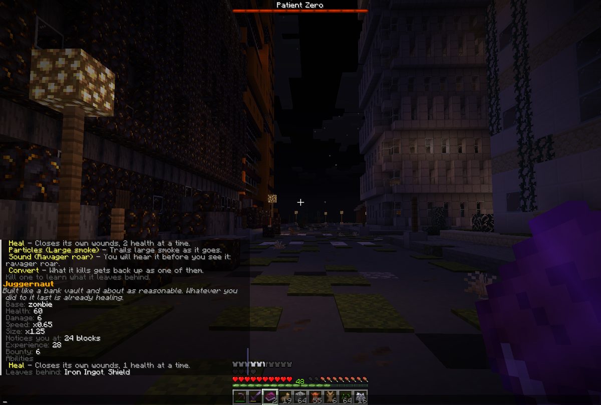 A ZombieDex entry printed in chat