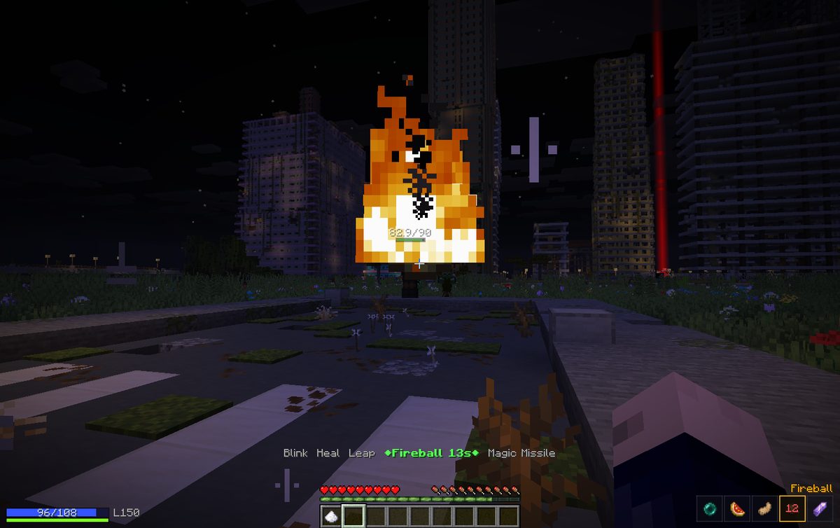 Casting Fireball, a skill bought with points earned from levelling