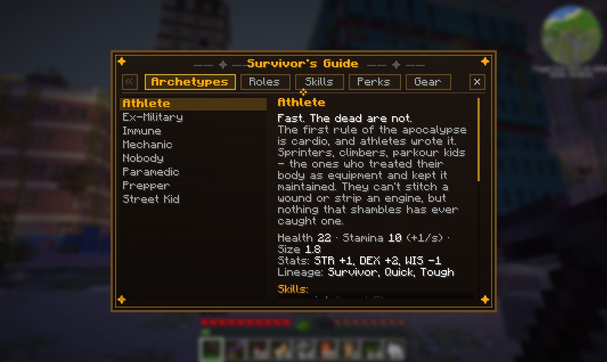 The same screen under The Wasteland pack, showing Archetypes and Stamina